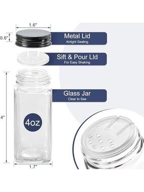 28-Piece Spice Jar Set Labels Funnel Chalk Marker Glass Airtight Lids Kitchen